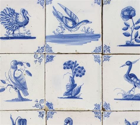Nineteen Dutch Delft Blue And White Tiles Mid 17th Century Birds