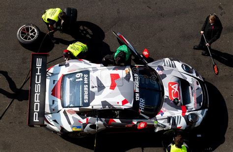 Porsche Gt Race Car At Pit Stop High Angle View Editorial Image Image