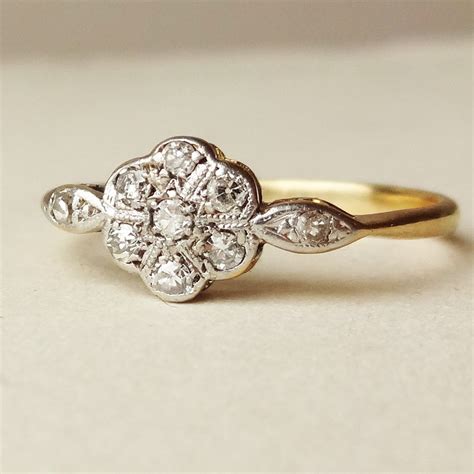 Art Deco Diamond Flower Ring Antique Engagement Ring Diamond