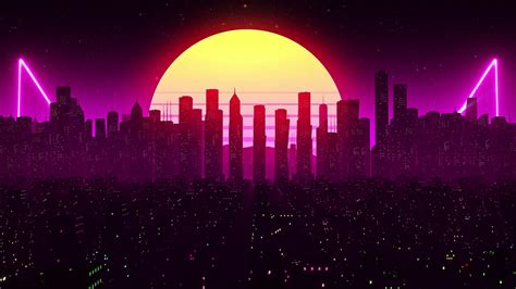 Retrowave City And Moon Live Wallpaper 1920 X 1080 Rwallpapers