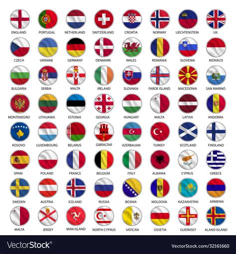 all european country flags icons circle shape vector image