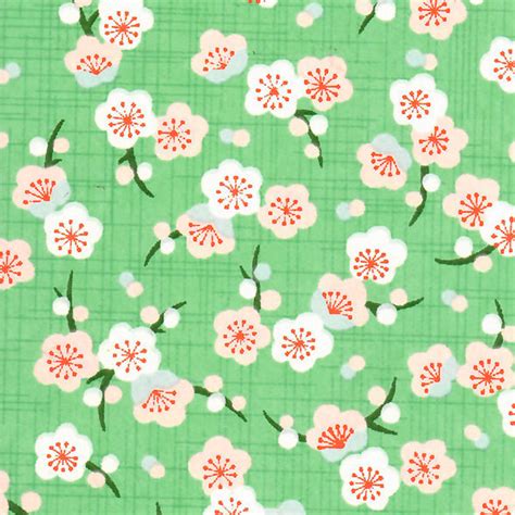 Papier Japonais Fleurs De Prunier Rétro Vert Et Rose Pâle M793