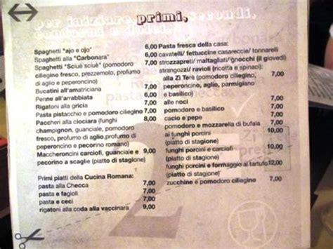 Menu Picture Of La Carbonara Rome Tripadvisor