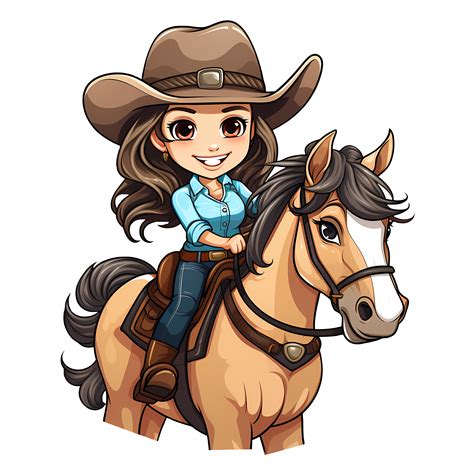 Cute Cowgirl Riding A Horse Illustration Ai Generative 27235519 Png