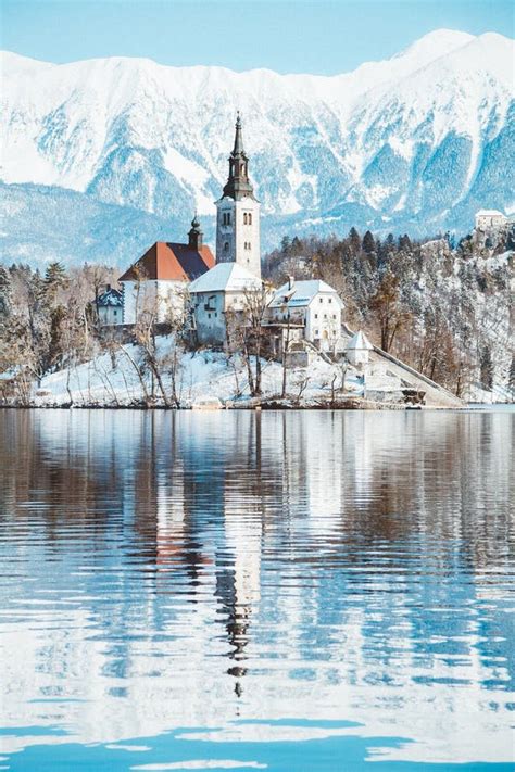 Lake Bled With Bled Island And Castle At Sunrise In Winter Slovenia