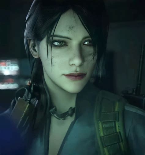 A Close Up Of A Person With Dark Hair And Green Eyes In A Video Game