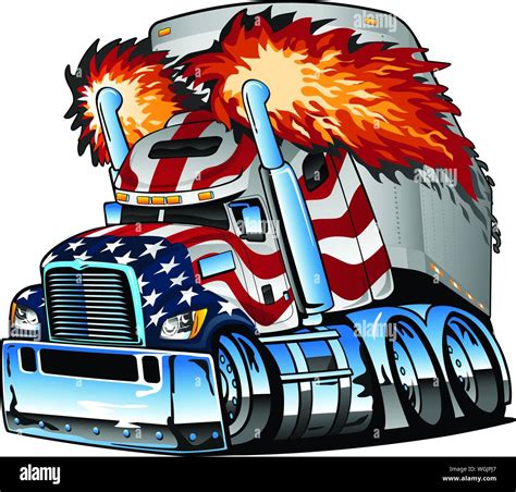 Patriótica bandera americana semi remolque del tractor camión Big Rig Illustratio Vector