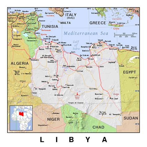 Detailed Political Map Of Libya With Relief Libya