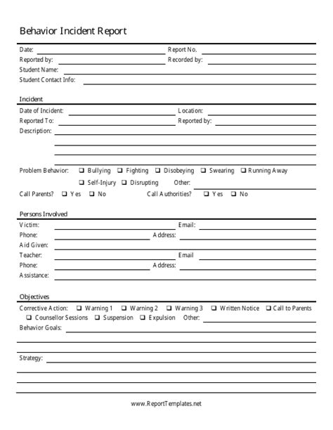 Behavior Incident Report Form Fill Out Sign Online And Download Pdf