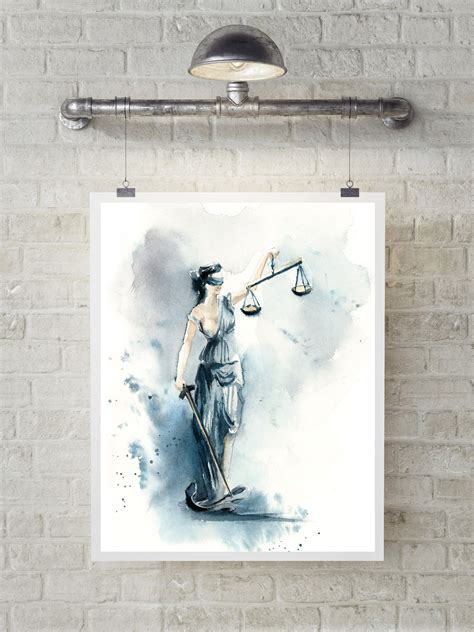 Lady Justice Art Print Blue Watercolor Painting Art Lady Etsy Art