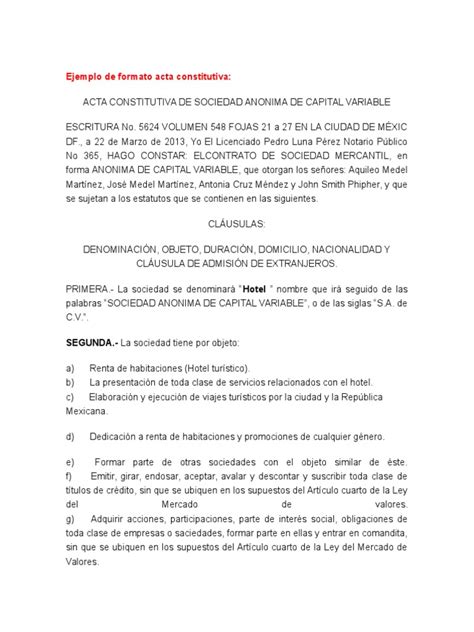 Ejemplo De Formato Acta Constitutiva Liquidación Compartir Finanzas