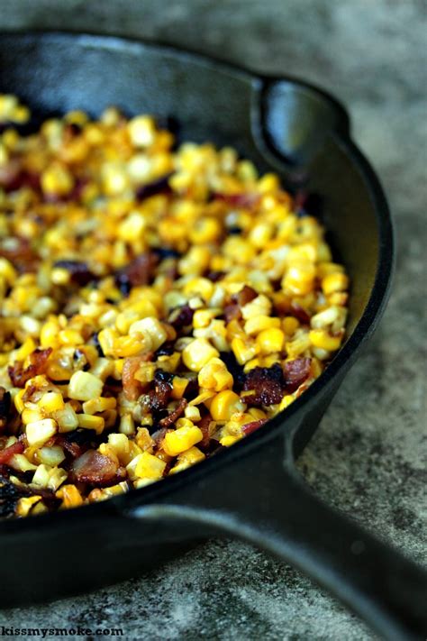 2 photos of leftover mashed potato cornbread. Charred Skillet Corn with Bacon