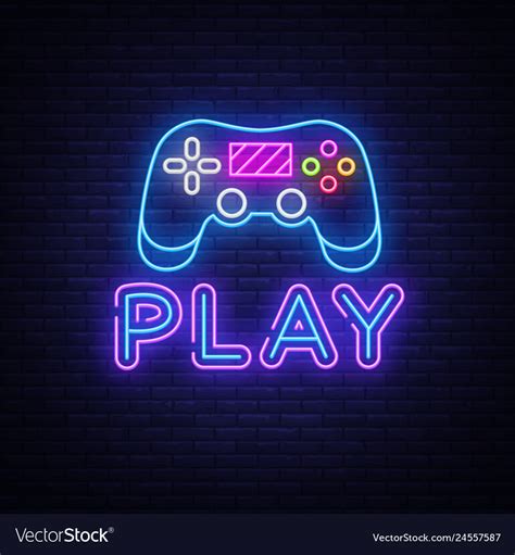 Gaming Neon Sign Play Design Template Neon Vector Image