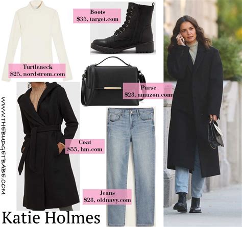 Katie Holmes Black Wool Overcoat Light Denim And Lace Up Boots Look For Less Denim And Lace