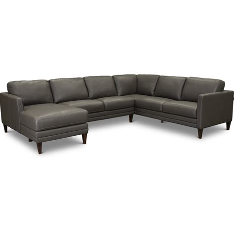 Gray Leather 3 Piece Sectional Sofa With Laf Chaise Essentials Rc