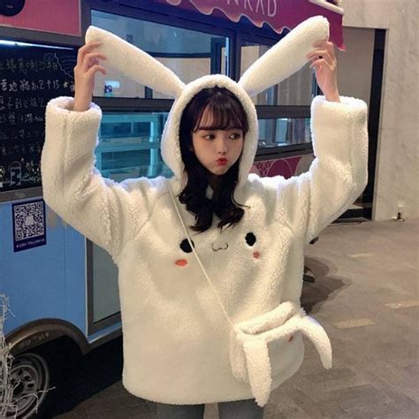 Kawaii Hoodie Cute Oversized Bunny Hooded Sweatshirt Etsy