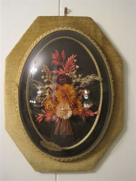 Dried flower rack floral arrangement wall decor. Vintage Dried Flowers Floral Under Oval Convex Bubble ...