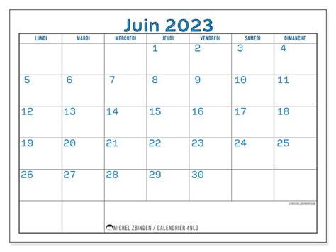 Calendrier Juin 2023 à Imprimer “49ld” Michel Zbinden Fr