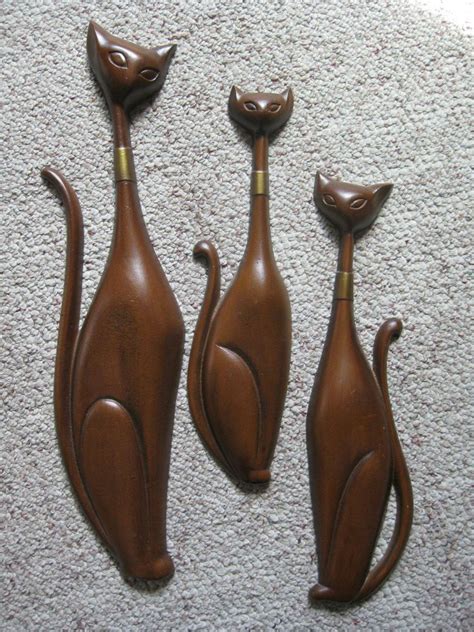 set of 3 vintage mid century sexton wall hanging metal siamese cats cat brown pinterest