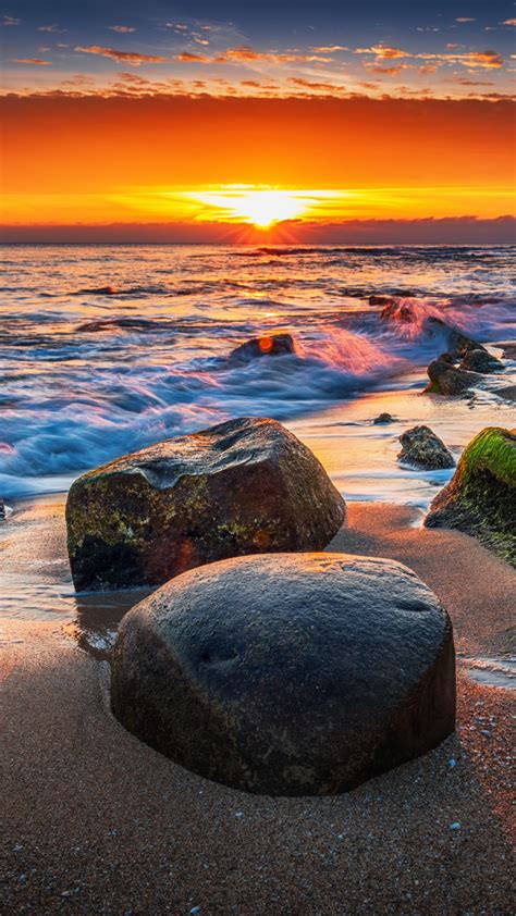 Download Wallpaper 720x1280 Coast Rocks Sunset Sea Sea Waves