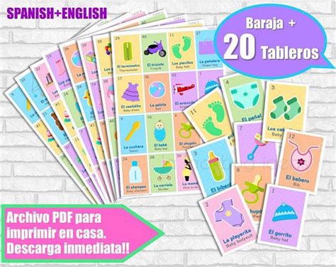 Construye, crea y da rienda suelta a tu imaginación. Lotería Baby Shower Ingles y Español. Juego para baby ...