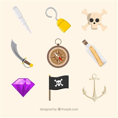 Premium Vector Several Pirate Elements In Flat Design