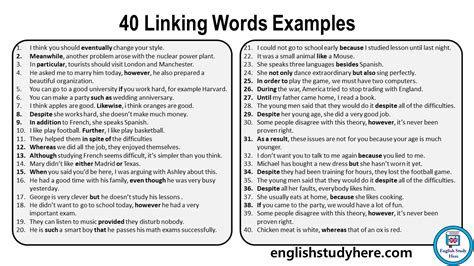 40 Linking Words Examples Linking Words Sentences English Study Here