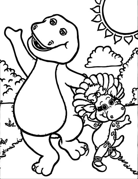 Awesome Barney And Baby Bop Have Fun Together Coloring Page Printable