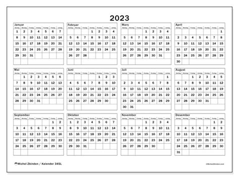 2023 Kalender For Utskrift “48sl” Michel Zbinden No