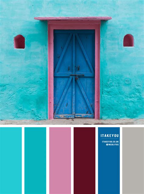 Color Palette Of Turquoise Blue Pink Deep Red And