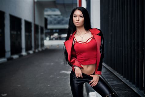 women leather jackets portrait women outdoors looking away depth of field alex marti anastasia