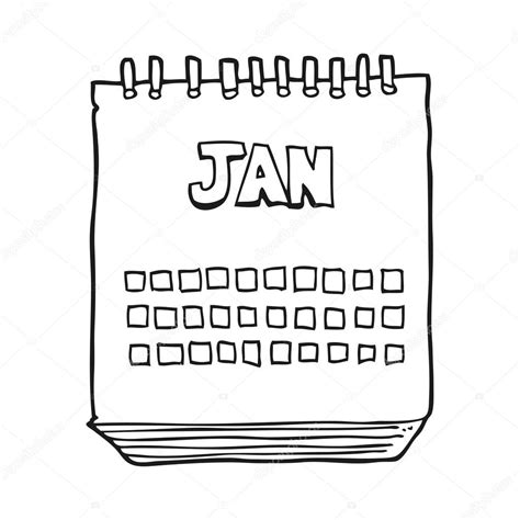Black And White Cartoon Calendar Showing Month Of January Stock Vector