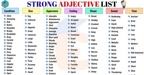 Accusatory, accusing, aggravated, agitated, amiable, amused, angry, apathetic, appreciative, arrogant, artificial, audacious, authoritative, awe, bantering, belligerent. Strong Adjectives | Adjectives, List of adjectives ...