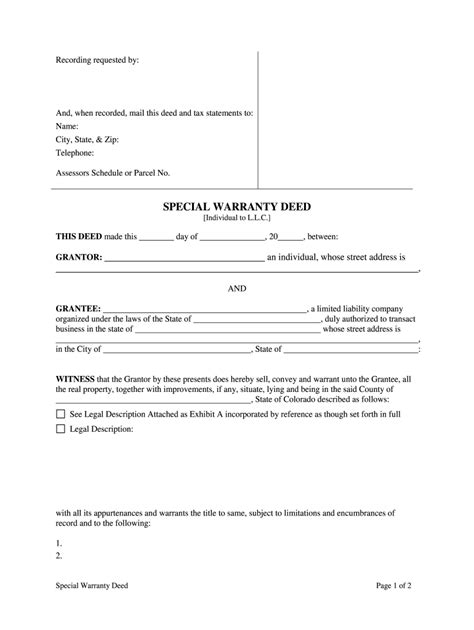Fill Edit And Print Colorado Special Warranty Deed From