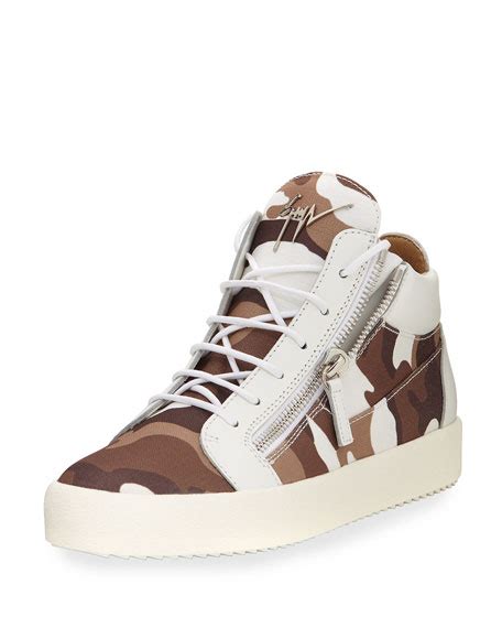 Giuseppe Zanotti Mens Camouflage Canvas Mid Top Sneaker Whitebrown