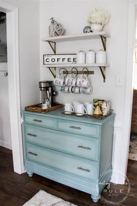 The kitchen pantry storage item features a spacious drawer and hidden storage behind two raised panel doors. Gorgeous Home Coffee Station Ideas For Any Space - A ...