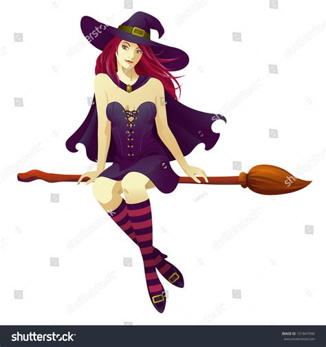 Pinup Witch Flying On Her Broom Stock Vector Royalty Free Shutterstock