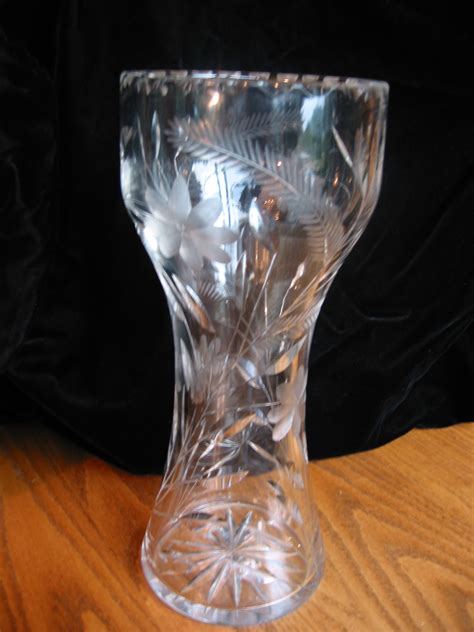 Victorian Etched Cut Crystal Vase Large
