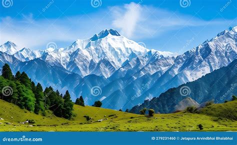 Majestic View Of The Snow Capped Peaks Of The Great Himalayan National