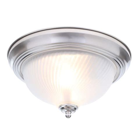Hampton Bay 11 In 2 Light Brushed Nickel Flush Mount With Frosted