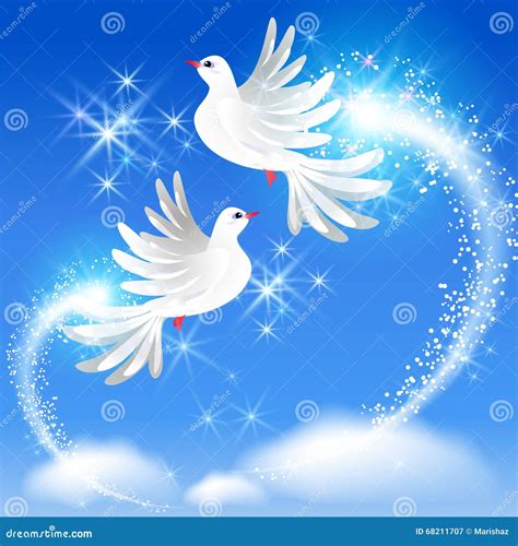 Flying Two Doves And Sparkling Salute Stock Vector Illustration Of