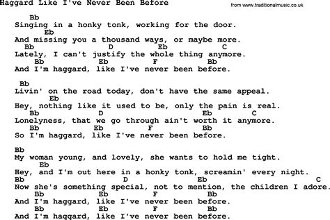 Haggard Like I've Never Been Before by Merle Haggard - lyrics and chords