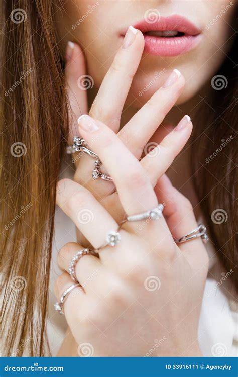 Close Up Shot Of Female Hands With Rings Stock Image Image 33916111