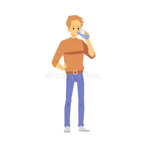 Guy Drinks Clear Drinking Or Mineral Water From Glass A Vector
