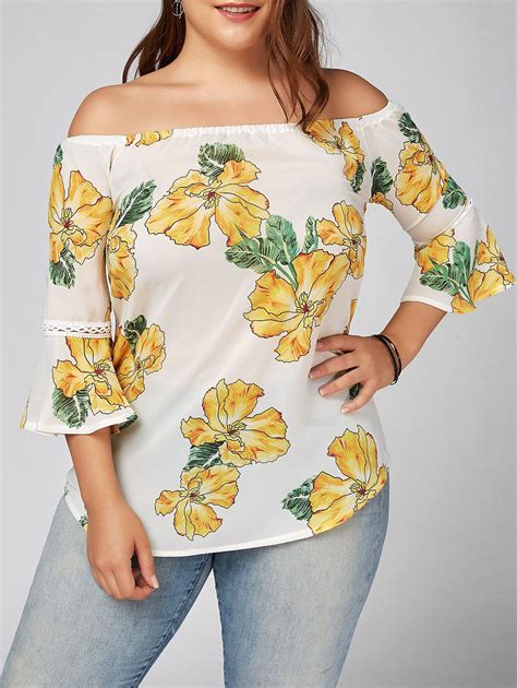 17 Off 2021 Plus Size Floral Chiffon Off The Shoulder Hawaiian