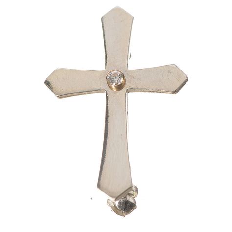 Clergy Cross Lapel Pin With Pointed Edges In 925 Silver Zircon Online