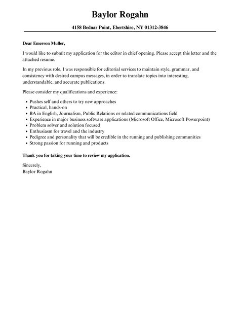 Editor In Chief Cover Letter Velvet Jobs