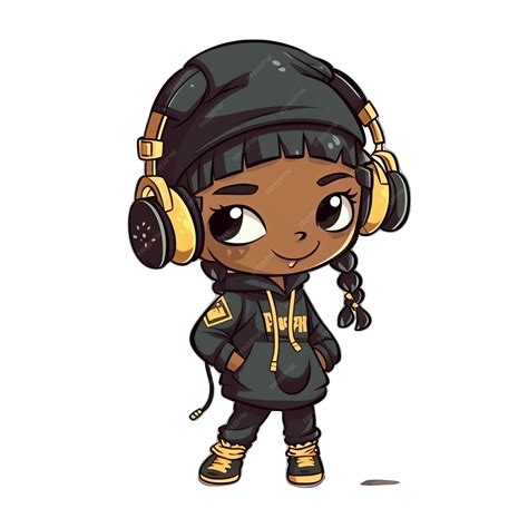 Premium Ai Image Cute Chibi Black Girl In Hiphop Style Illustration