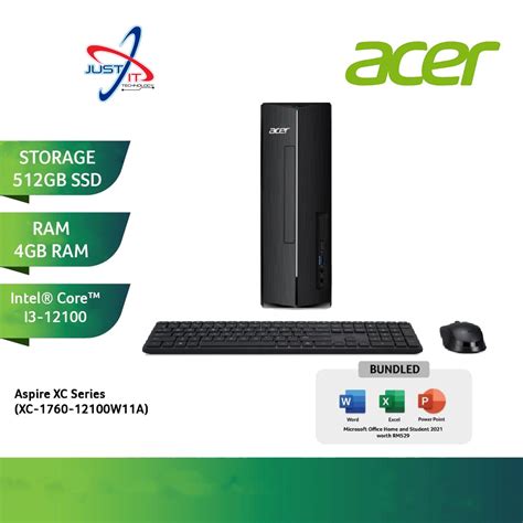 Acer Aspire Xc 1760 12100w11a Desktop Pc I3 12100 Win11 With Office