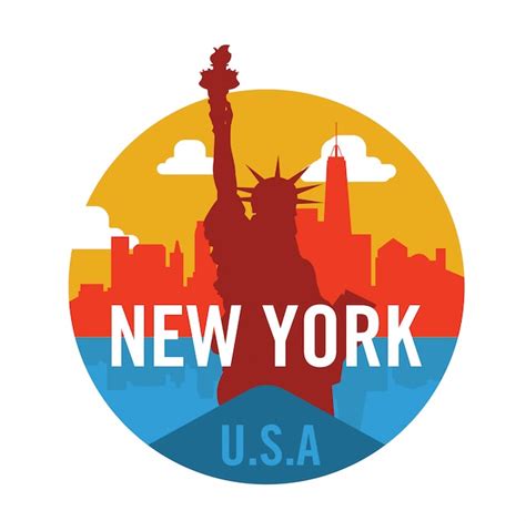Logo De New York City Avec La Statue De La Liberté Vecteur Premium